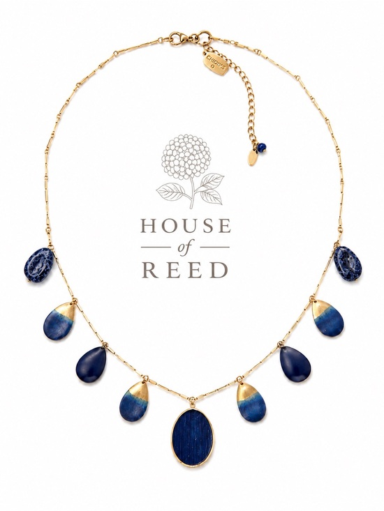 Chico's Jewelry - Chico’s Blue Teardrop Statement Necklace Gold Tone Adjustable Boho Coastal